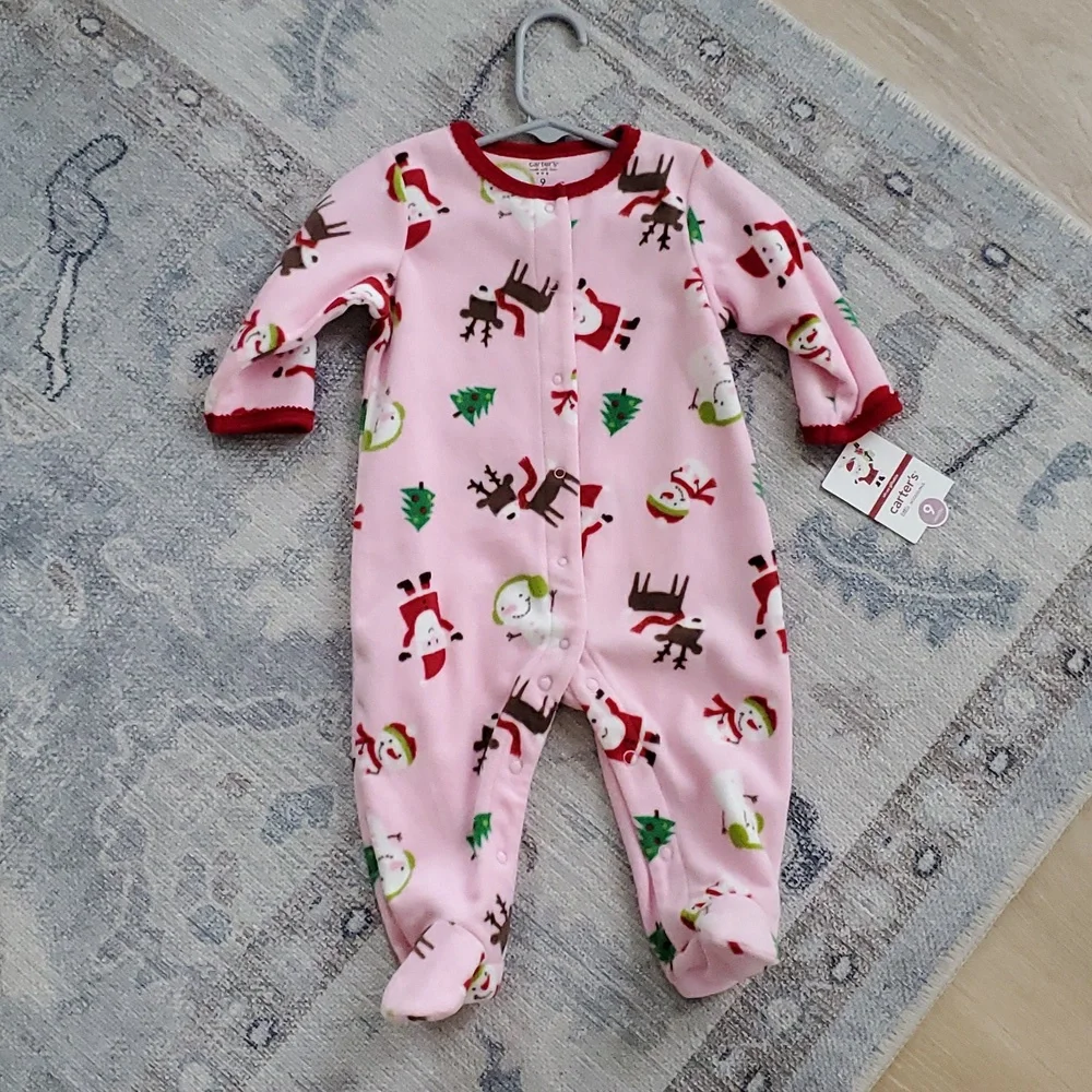 NWT Carter's Pink Fleece Baby Girl Christmas Holiday Pajamas Outfit Sz9m